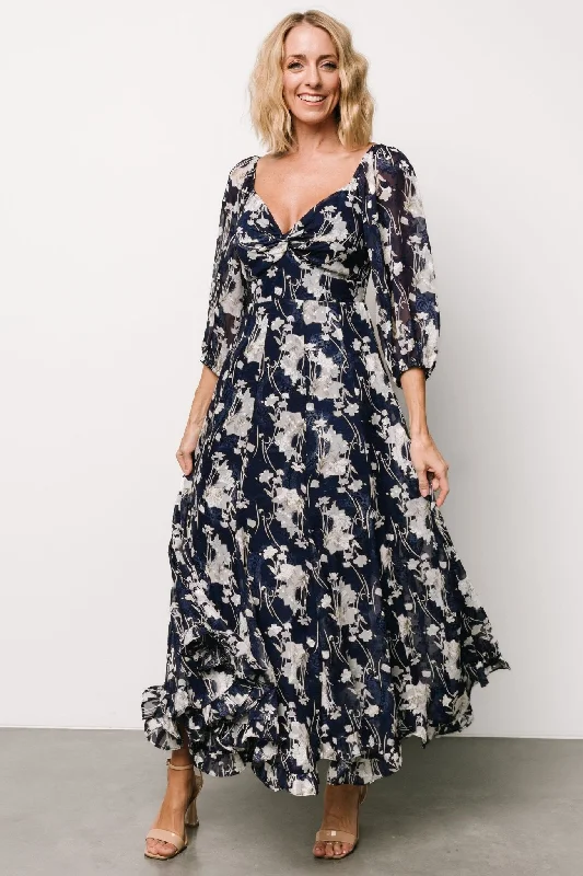 Step into style with our women’s clothing collection Estefania Maxi Dress | Navy + Off White Floral Step into style with our women’s clothing collection Estefania Maxi Dress | Navy + Off White Floral