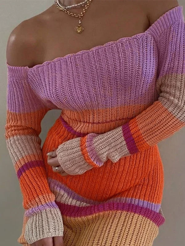 Versatile fashion for every type of woman   Color Block Stripe Knitted Maxi Dress
