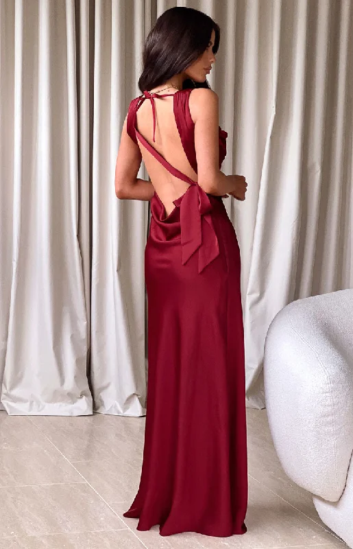 Designer-inspired women’s fashion at affordable prices Laria Wine Satin Formal Maxi Dress Designer-inspired women’s fashion at affordable prices Laria Wine Satin Formal Maxi Dress