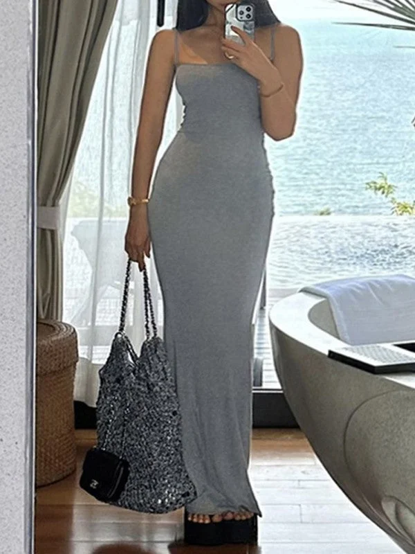 Classic pieces for a timeless wardrobe   Gray Ribbed Bodycon Maxi Dress