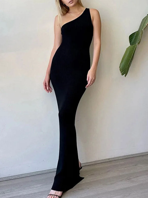 Fashionable, yet affordable women’s apparel Backless Split One Shoulder Ribbed Maxi Dress Fashionable, yet affordable women’s apparel Backless Split One Shoulder Ribbed Maxi Dress