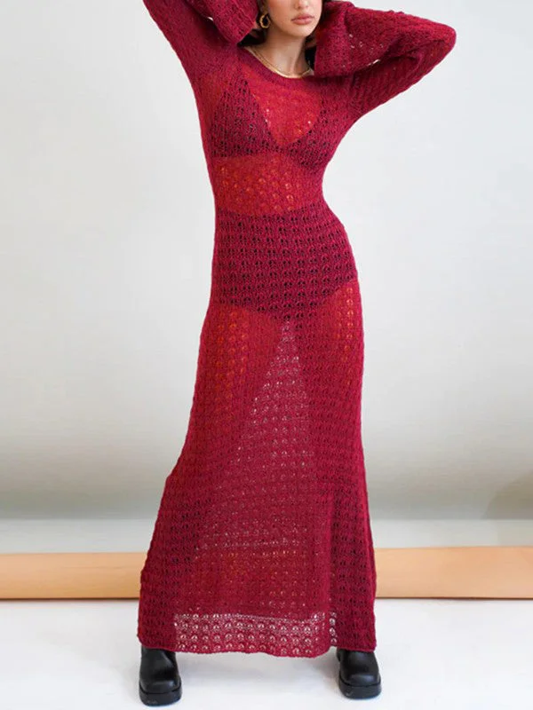 Elegant and comfortable women’s fashion wear Crochet Hollow Backless Long Sleeve Cover Up Maxi Dress Elegant and comfortable women’s fashion wear Crochet Hollow Backless Long Sleeve Cover Up Maxi Dress