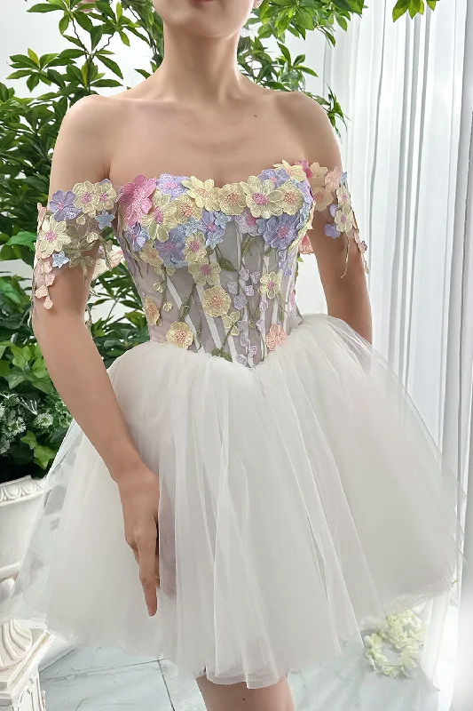 Corset 3D Floral Dress with Removable Off Shoulders