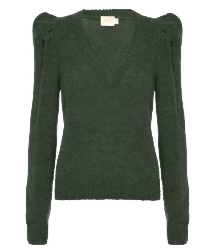 Lara Puff Shoulder Sweater In Stoned Moss