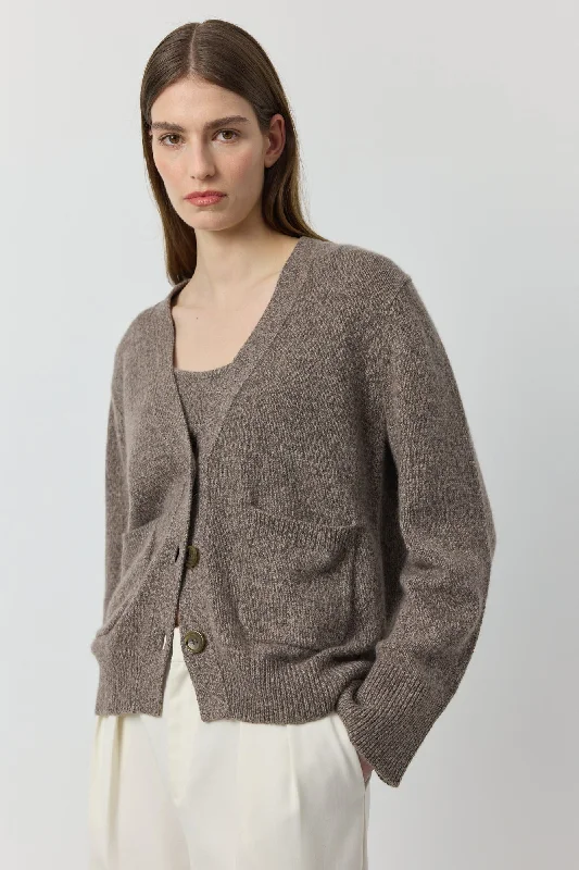 Luxe Cashmere Cardigan with Pockets - Cacao Melange