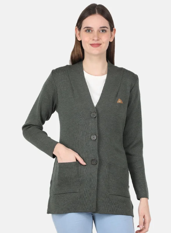 Women Olive Solid Cardigan