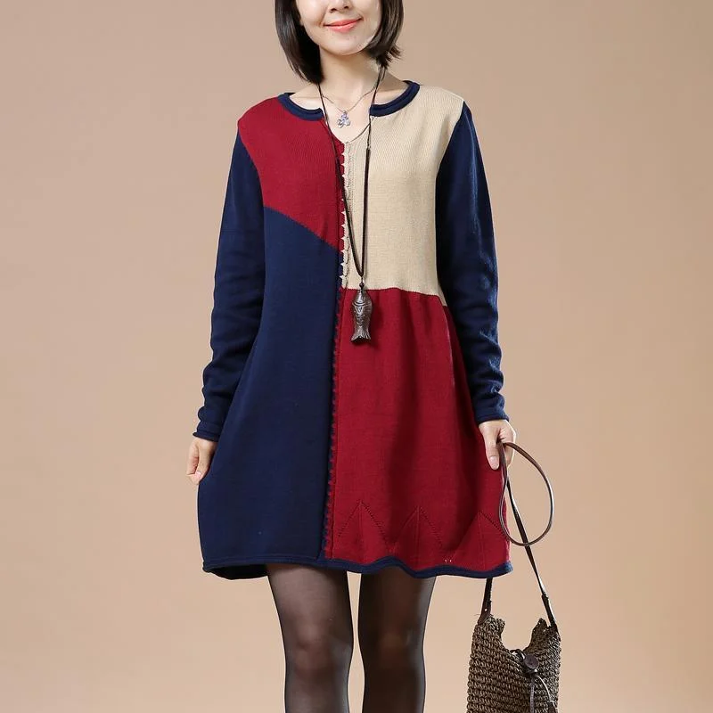 Navy color blocks woman sweater