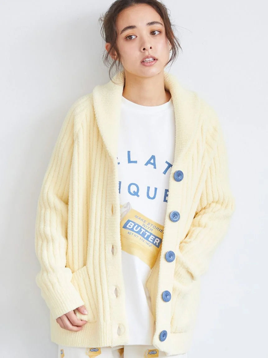 Souffle Butter-Themed Shawl Collar Cardigan