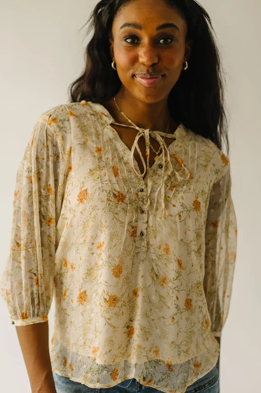 The Lockport Balloon Sleeve Blouse in Cream Multi