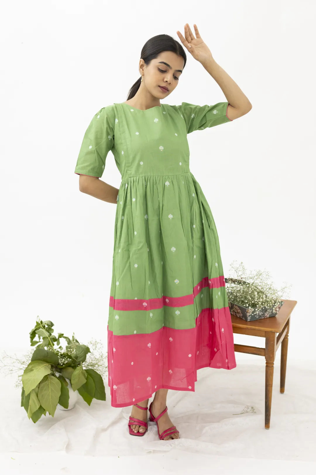 Pista Green & Pink Feeding Dress